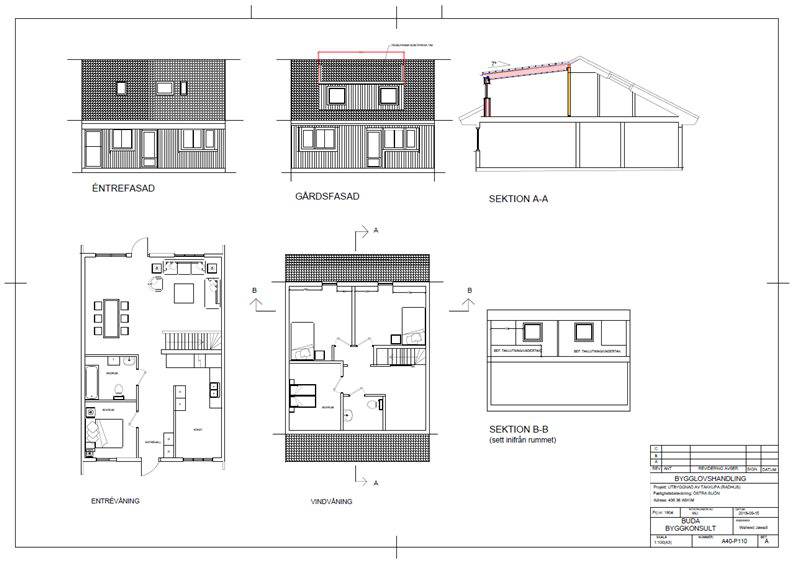Bild 1 av referensprojekt Projektering och arkitektritning till takkupa, Sisjön