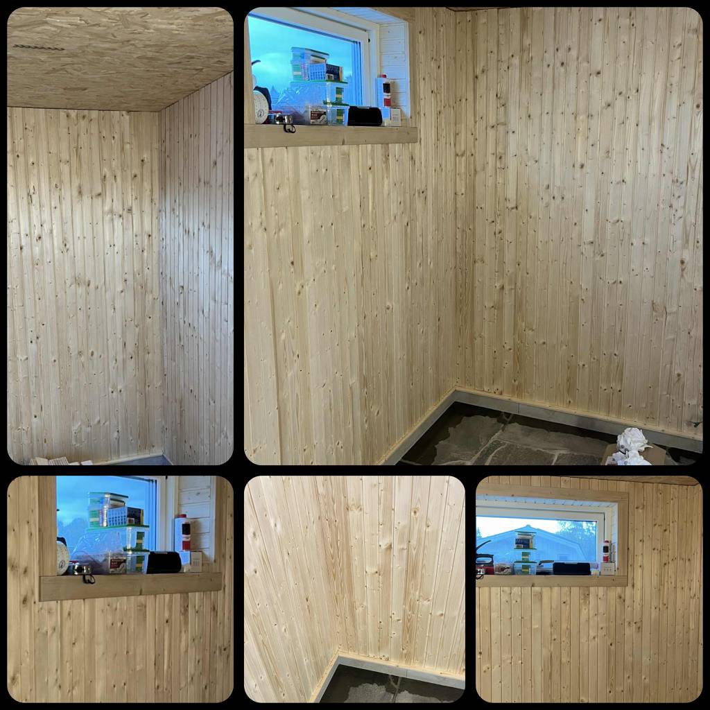 Bild 1 av referensprojekt Installation av träpaneler (bastu/på sauna)